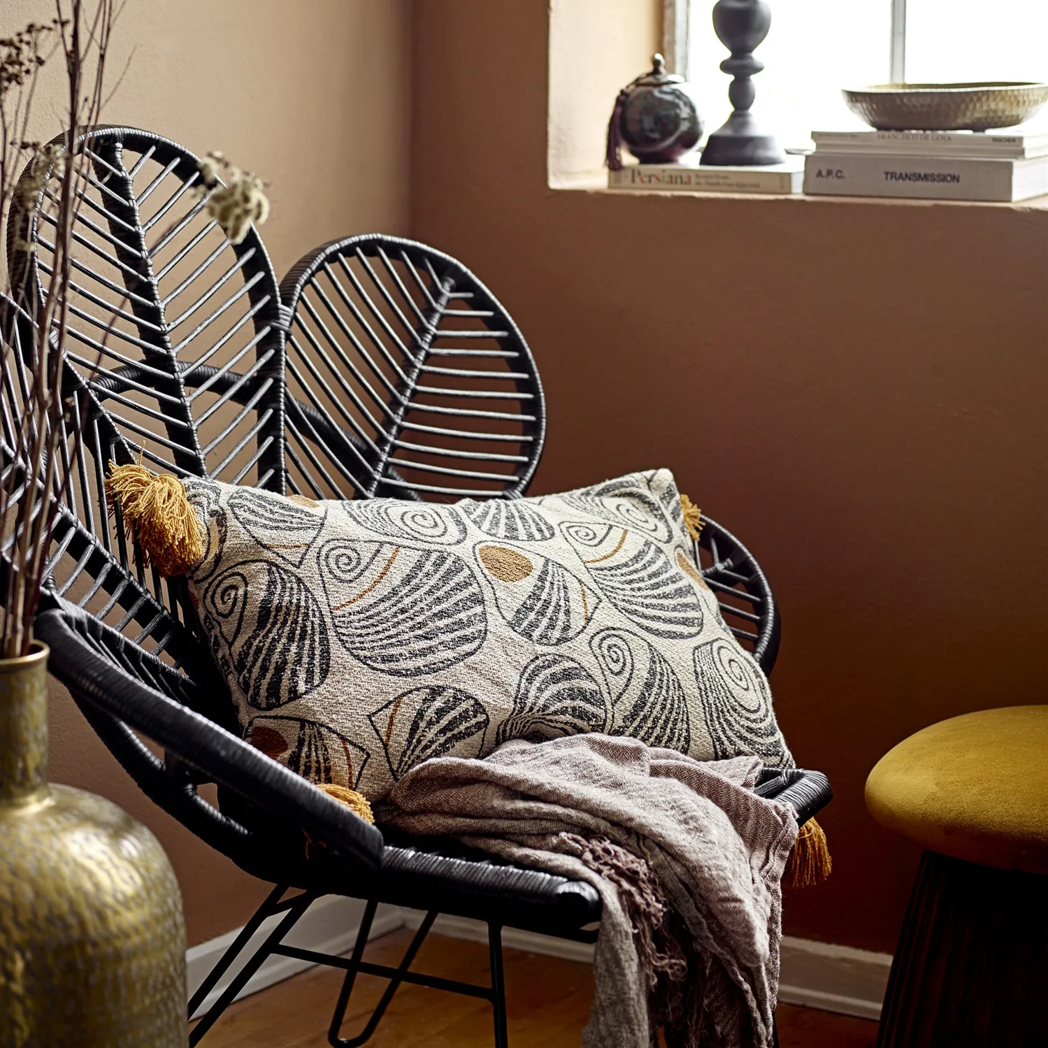 Bloomingville poduszka żółta frędzle 40x60 cm, Żółty Bloomingville