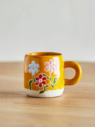 Filiżanka Millie 110 ml - Żółty, kwiaty - Bloomingville