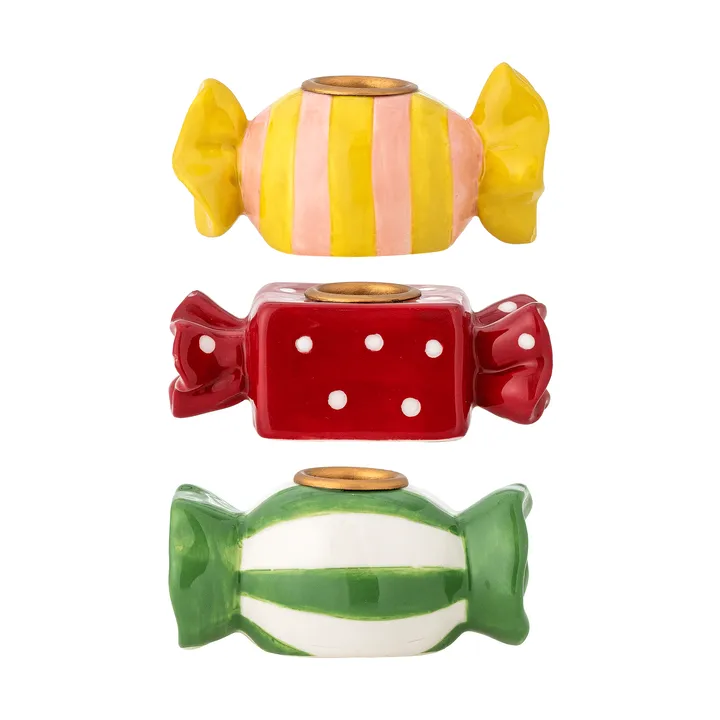 Leiano ljusstake - Żółto-czerwono-zielony, 3 części, 10 cm - Bloomingville