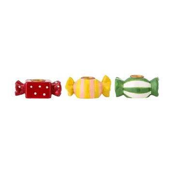 Leiano świecznik - Żółto-czerwono-zielony, 3 części, 10 cm - Bloomingville