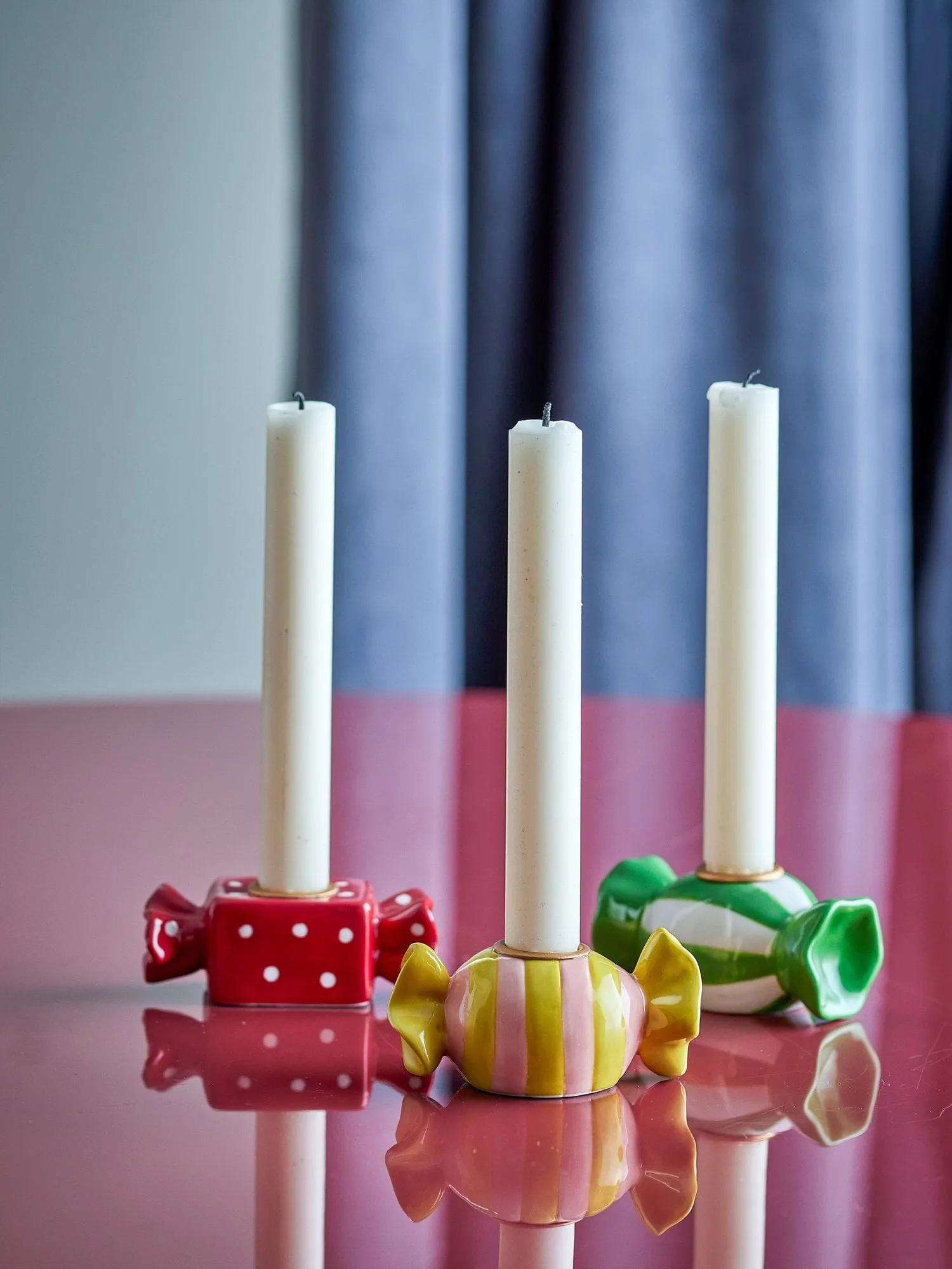 Leiano świecznik, Żółto-czerwono-zielony, 3 części, 10 cm Bloomingville