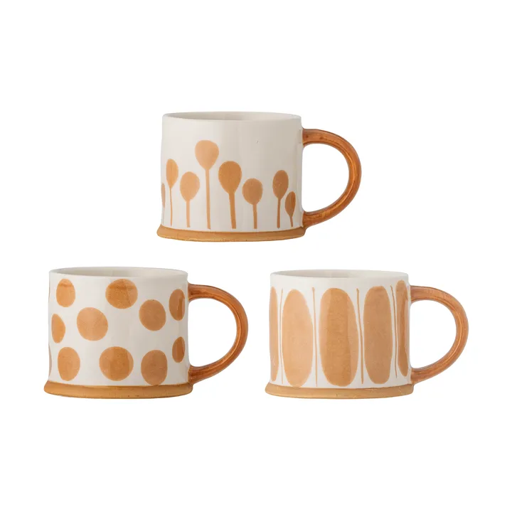 Linora kubek 450 ml, 3‑pak - Biało-brązowy - Bloomingville