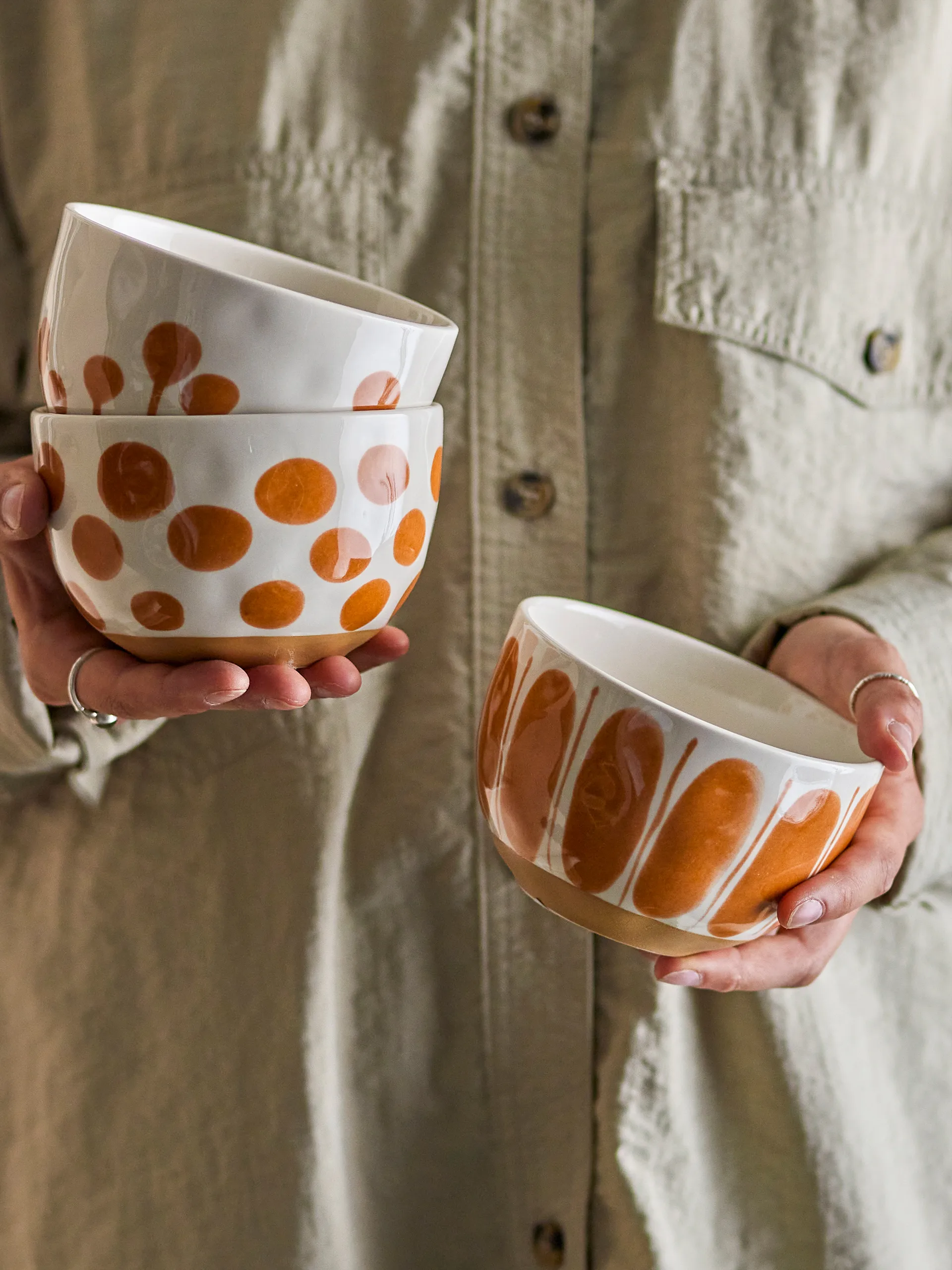 Miska Linora 580 ml, 3-pak, Biało-brązowy Bloomingville