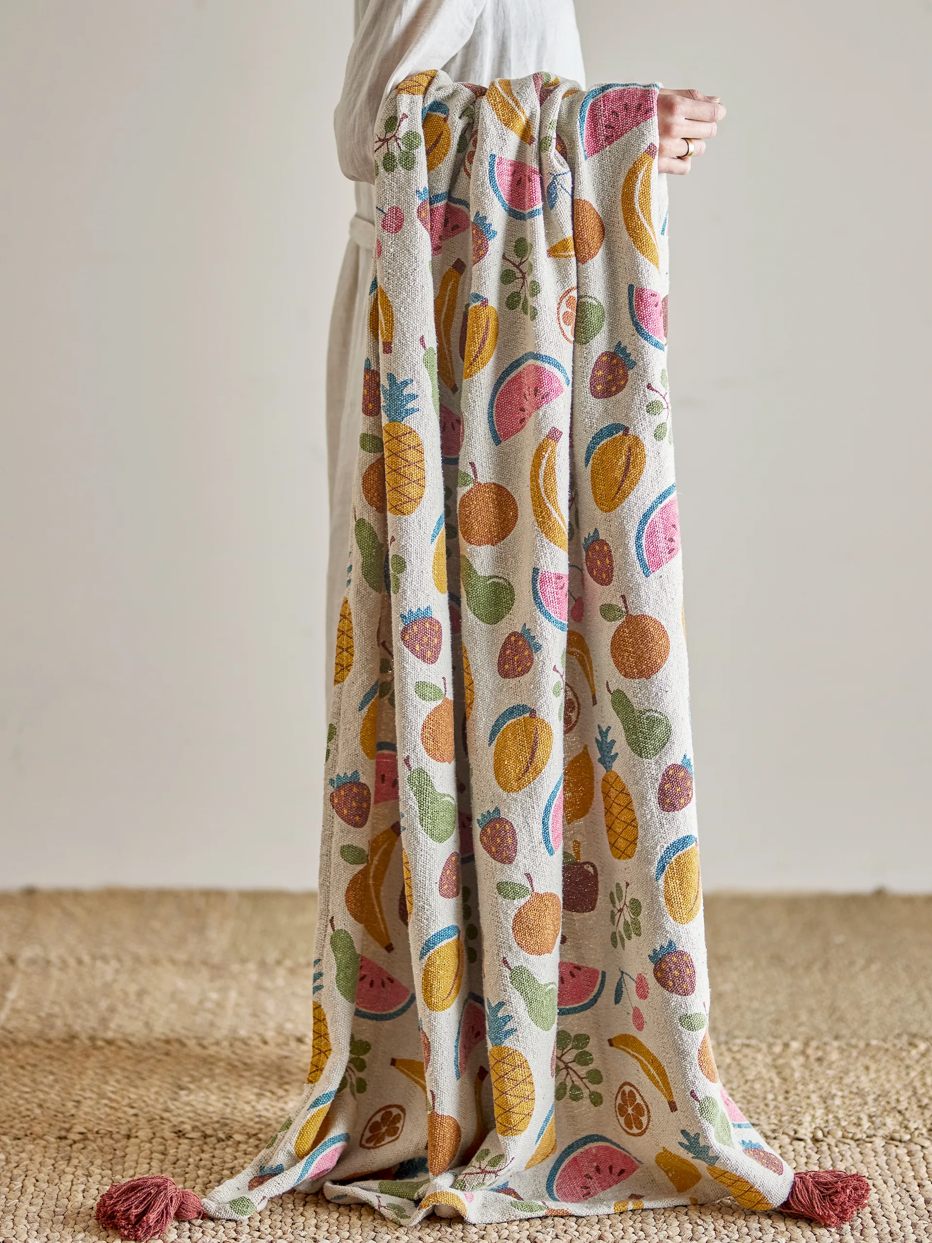 Pled bawełniany Fruitta 160x130 cm, Żółty Bloomingville