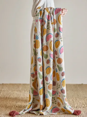 Pled bawełniany Fruitta 160x130 cm - Żółty - Bloomingville