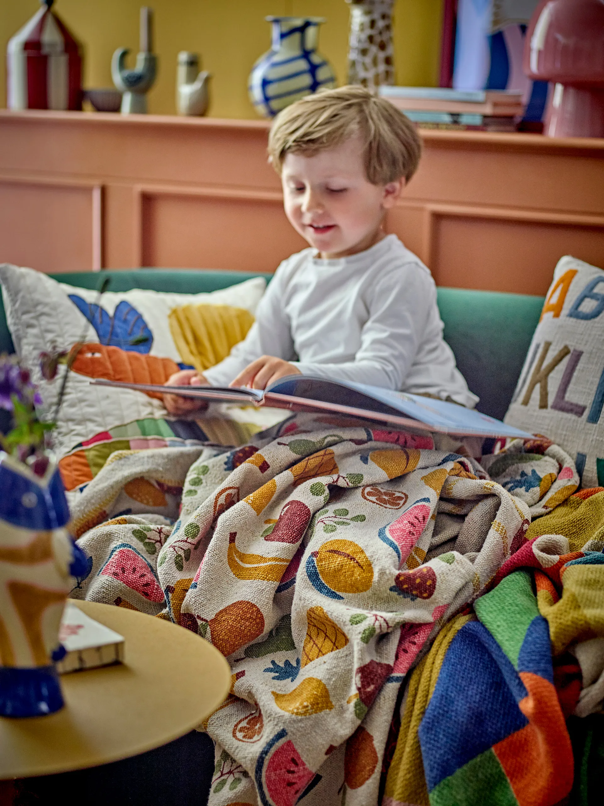 Pled bawełniany Fruitta 160x130 cm, Żółty Bloomingville