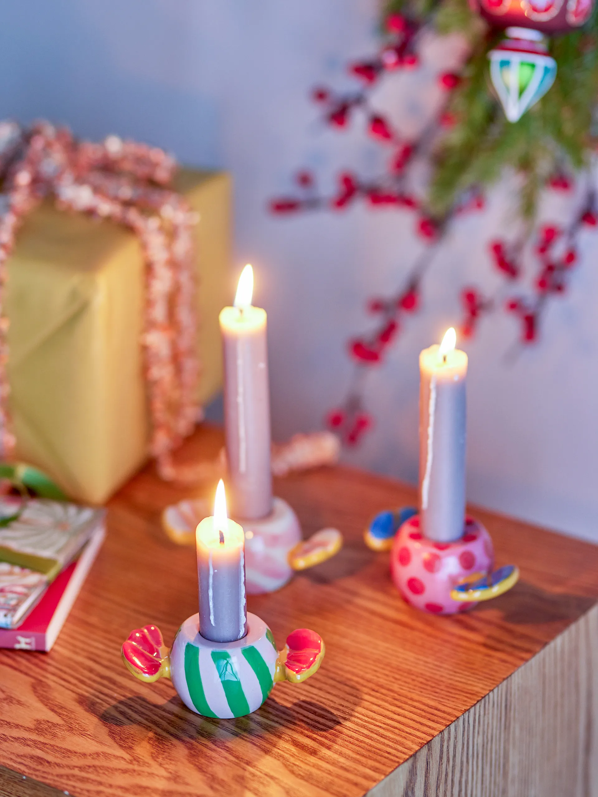 Świecznik Caramella, 3 części, Różowy Bloomingville