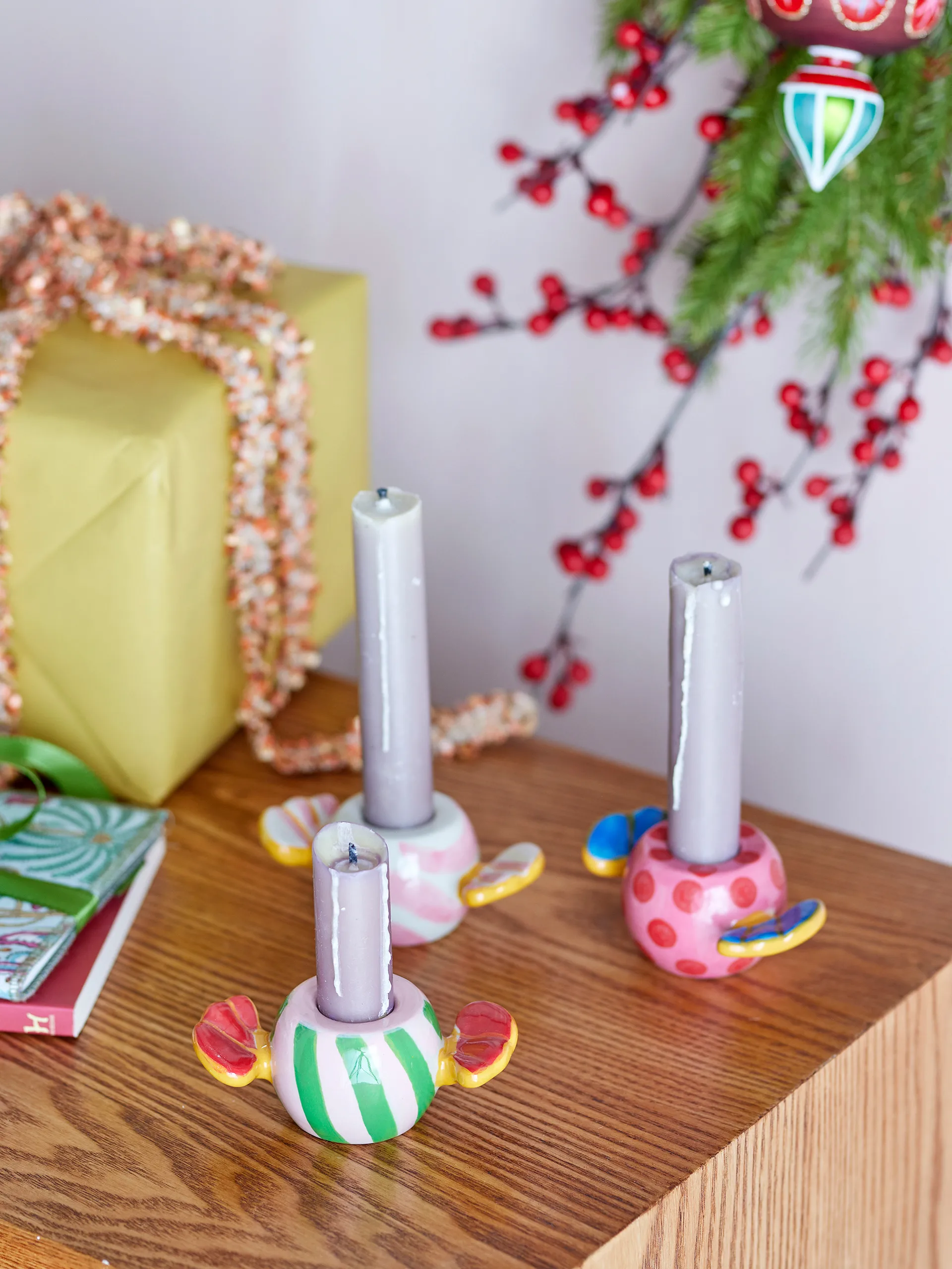 Świecznik Caramella, 3 części, Różowy Bloomingville