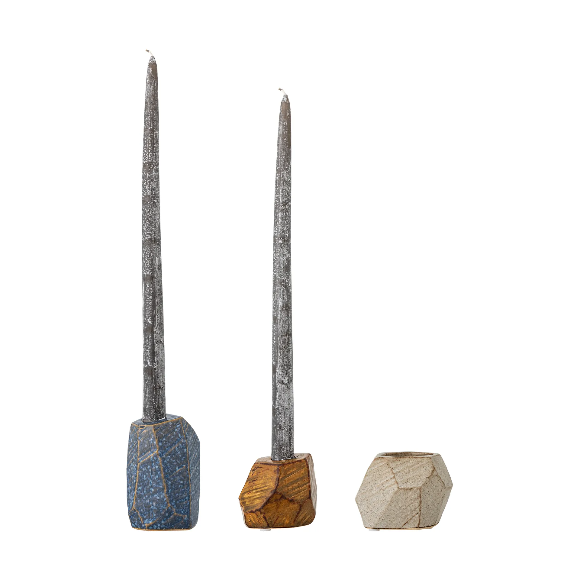 Świeczniki Kimber, 3 części, Niebieski Bloomingville