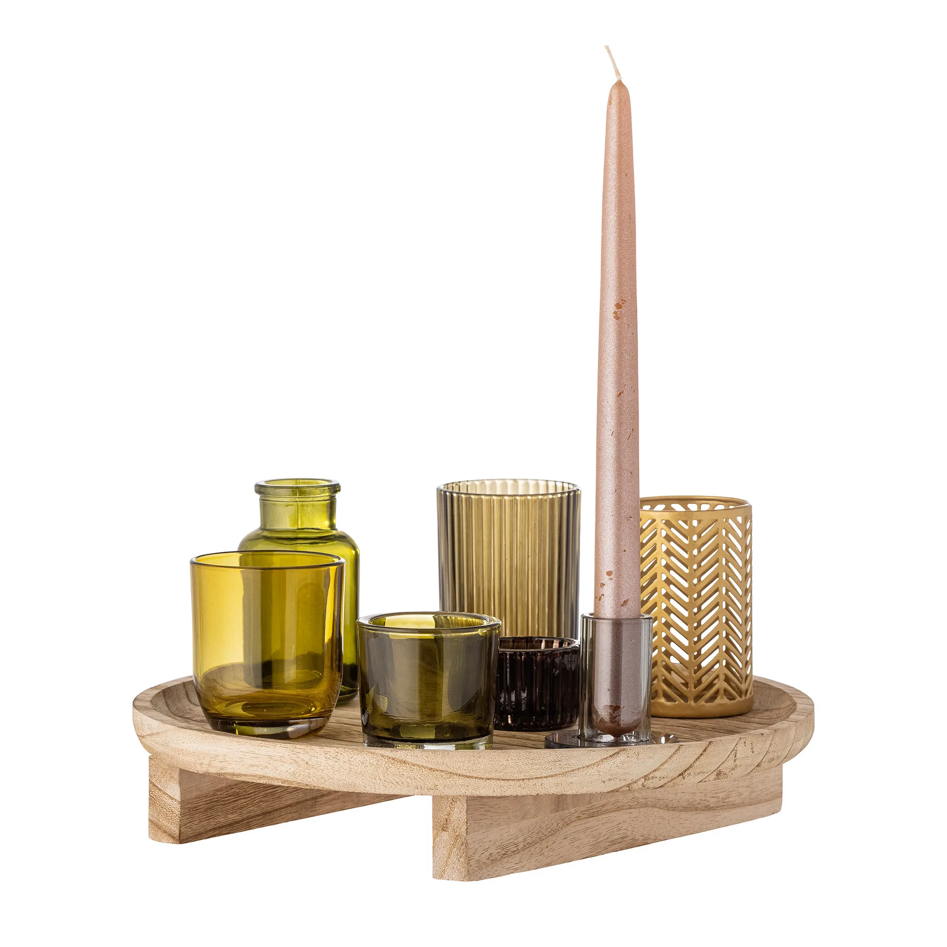 Taca ze świecznikiem Sanga, 8 elementów, Naturalny-multi Bloomingville