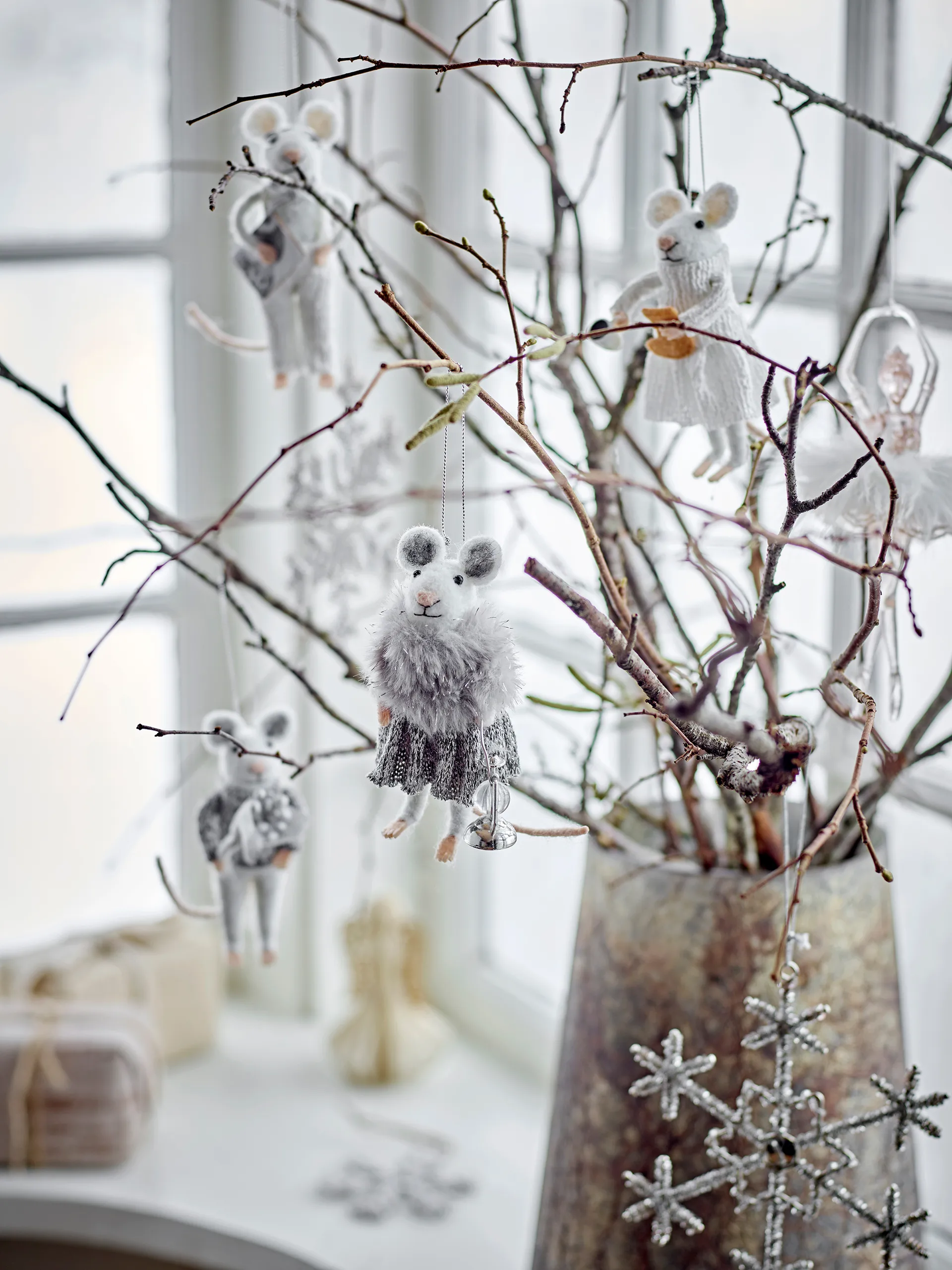 Zawieszki świąteczne Peo myszki, 2 szt., Białe Bloomingville