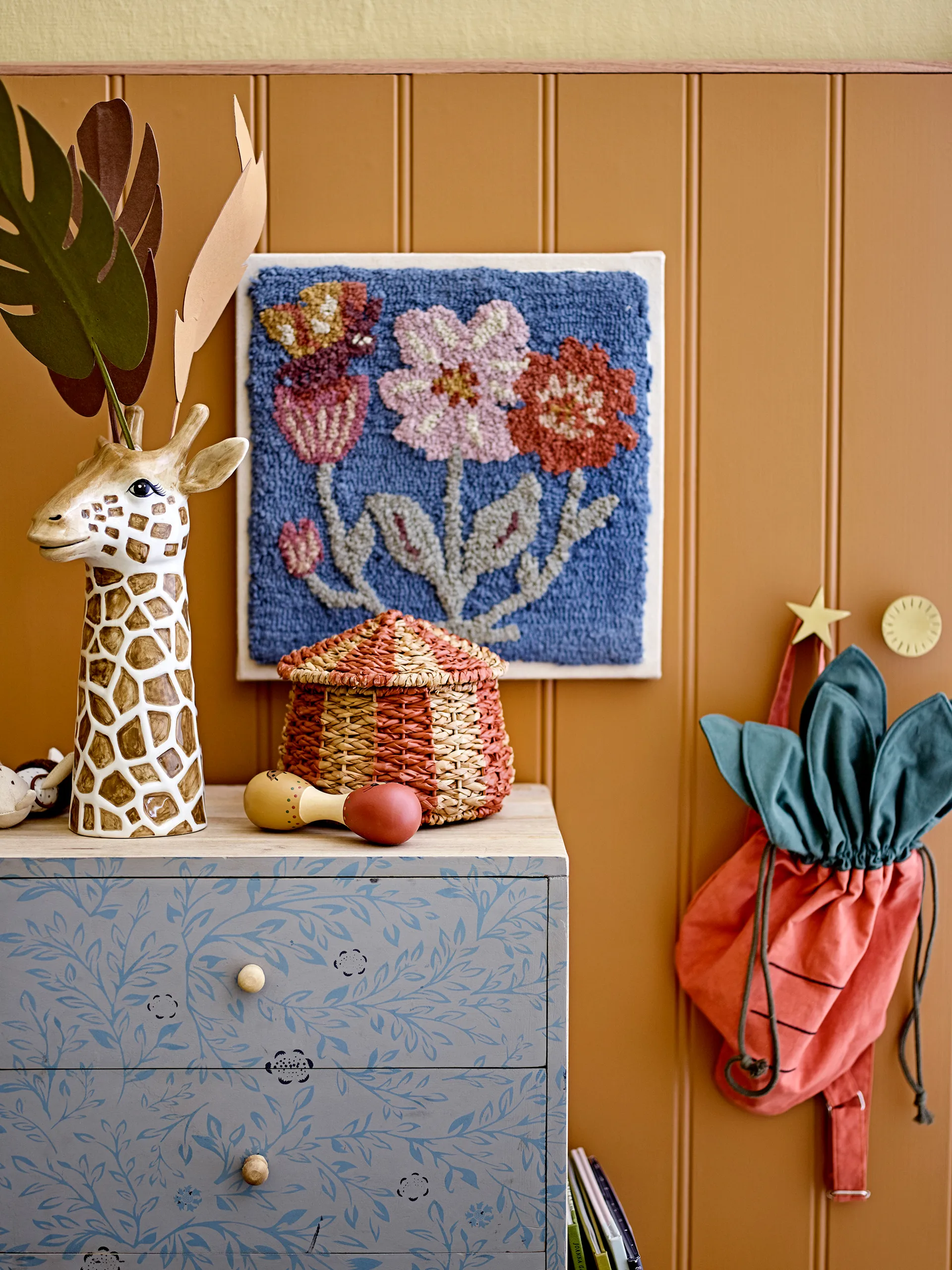 Zestaw 2 koszy Ruddi z pokrywką, Naturalny-czerwony Bloomingville