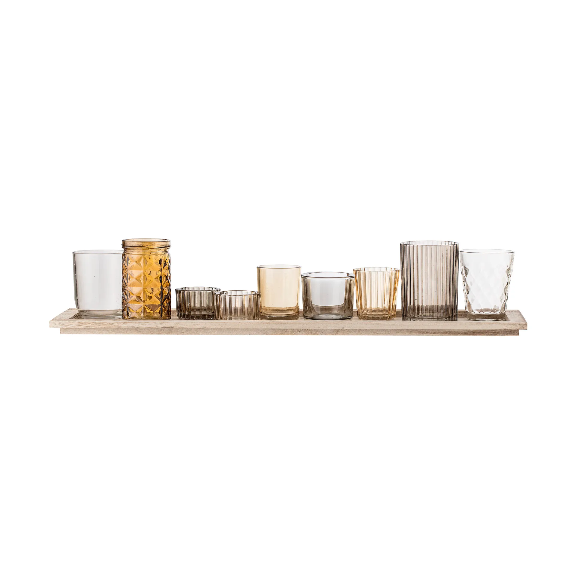 Zestaw Sanga z mini świecznikami na tacy, 10 części, Brązowy Bloomingville