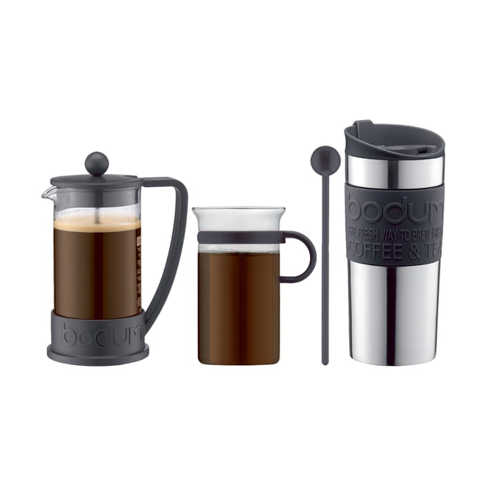 Zestaw do kawy zawierający dzbanek ciśnieniowy, filiżankę, kubek podróżny i łyżeczkę - Czarny - Bodum