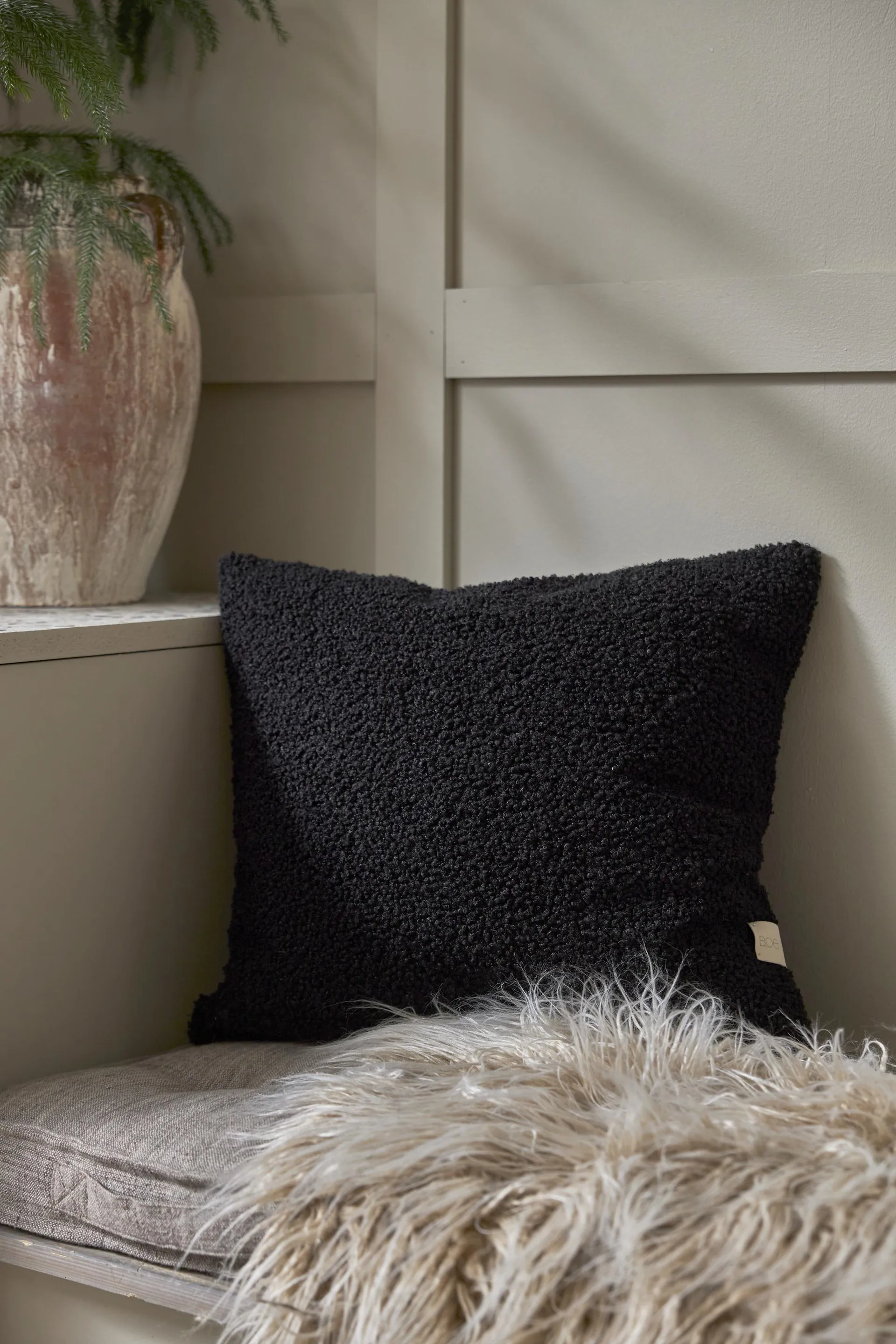 Teddy poszewka na poduszkę 45x45 cm, Czarny Boel & Jan