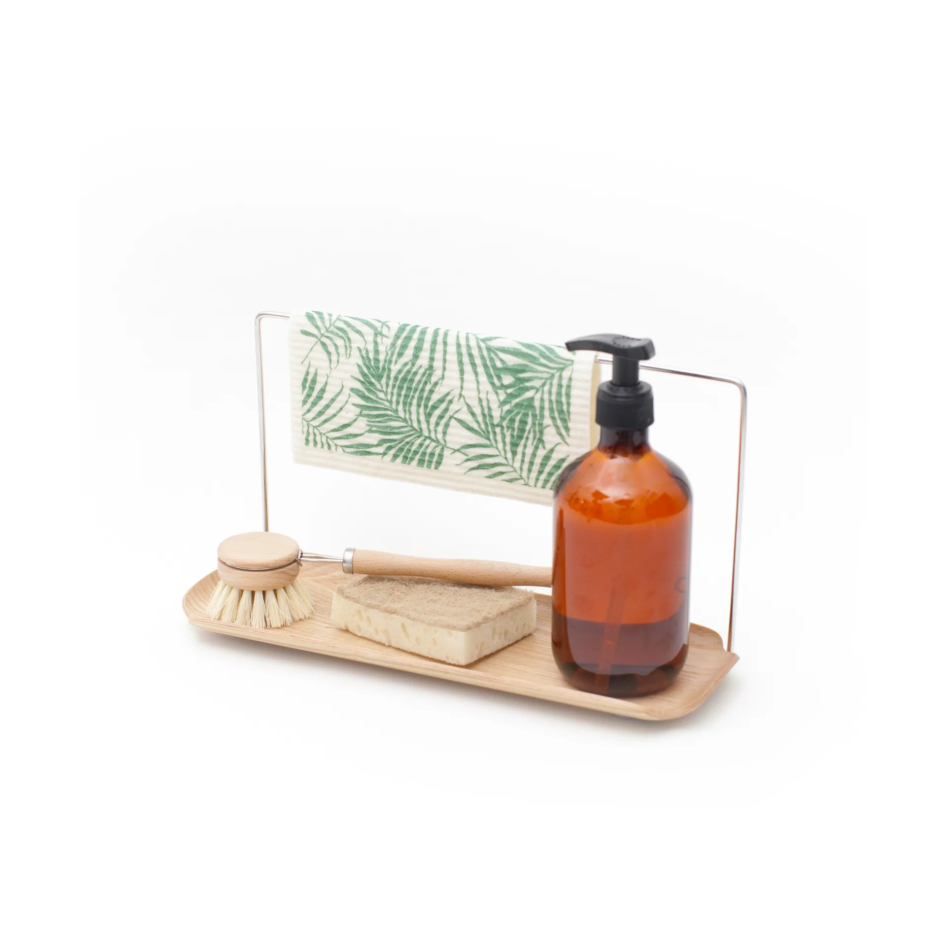 Organizer do zlewu z uchwytem na ściereczkę LEAF , Drewno wierzby-stal nierdzewna Bosign