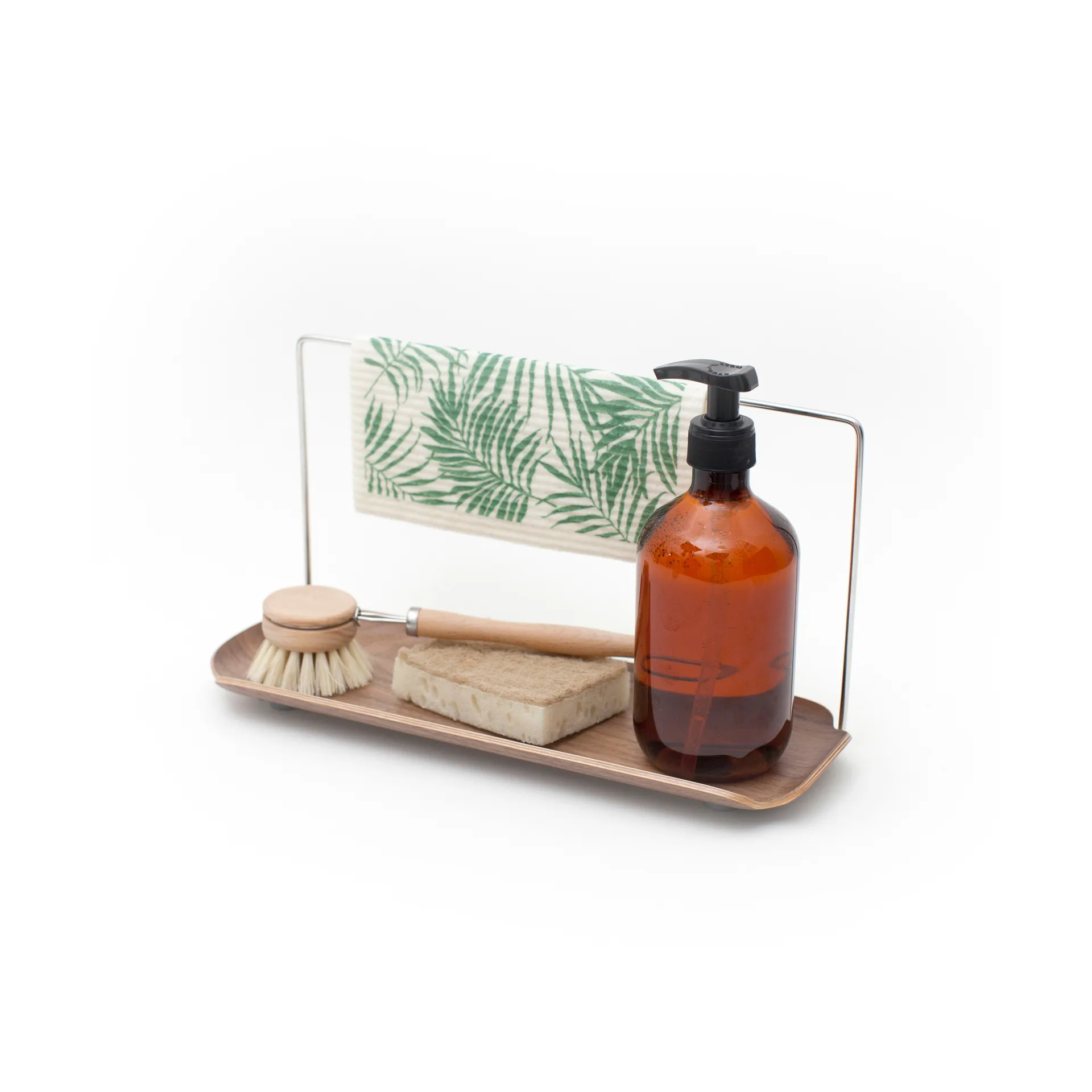 Organizer do zlewu z uchwytem na ściereczkę LEAF , Orzech włoski-stal nierdzewna Bosign