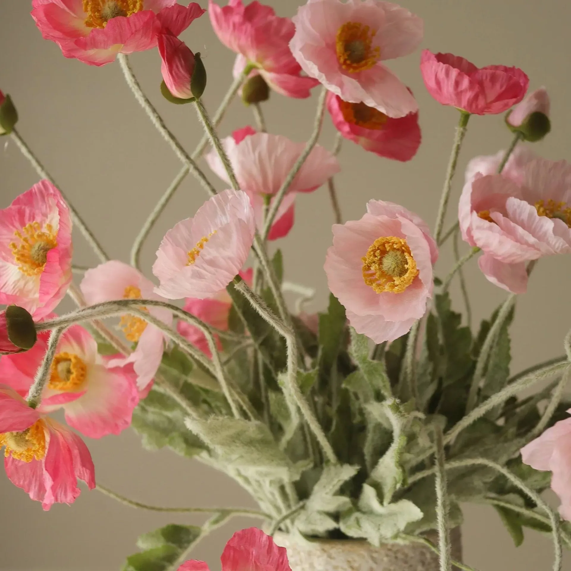Bukiet sztucznych maków, Pink Pursuit, jasnoróżowy-różowy, 10 szt. Botané