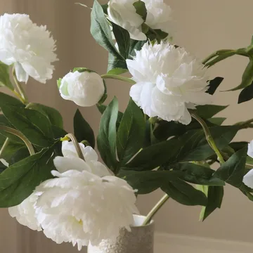Bukiet sztucznych piwonii - Medium, biały, 5 szt. - Botané