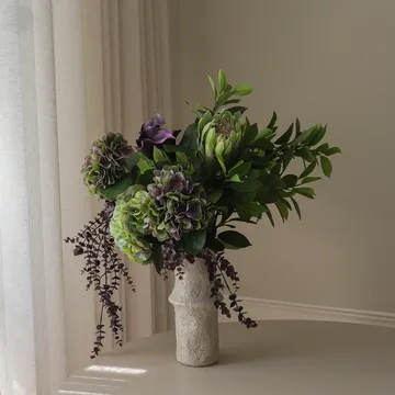 Sztuczny bukiet Aubergine Bloom - Kalia-hortensja-protea królewska, 106 cm, 12 szt. - Botané