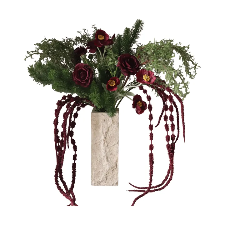 Sztuczny bukiet Burnt Bloom - Jaskier, maki, czosnek ozdobny, amarantus, 90 cm - Botané