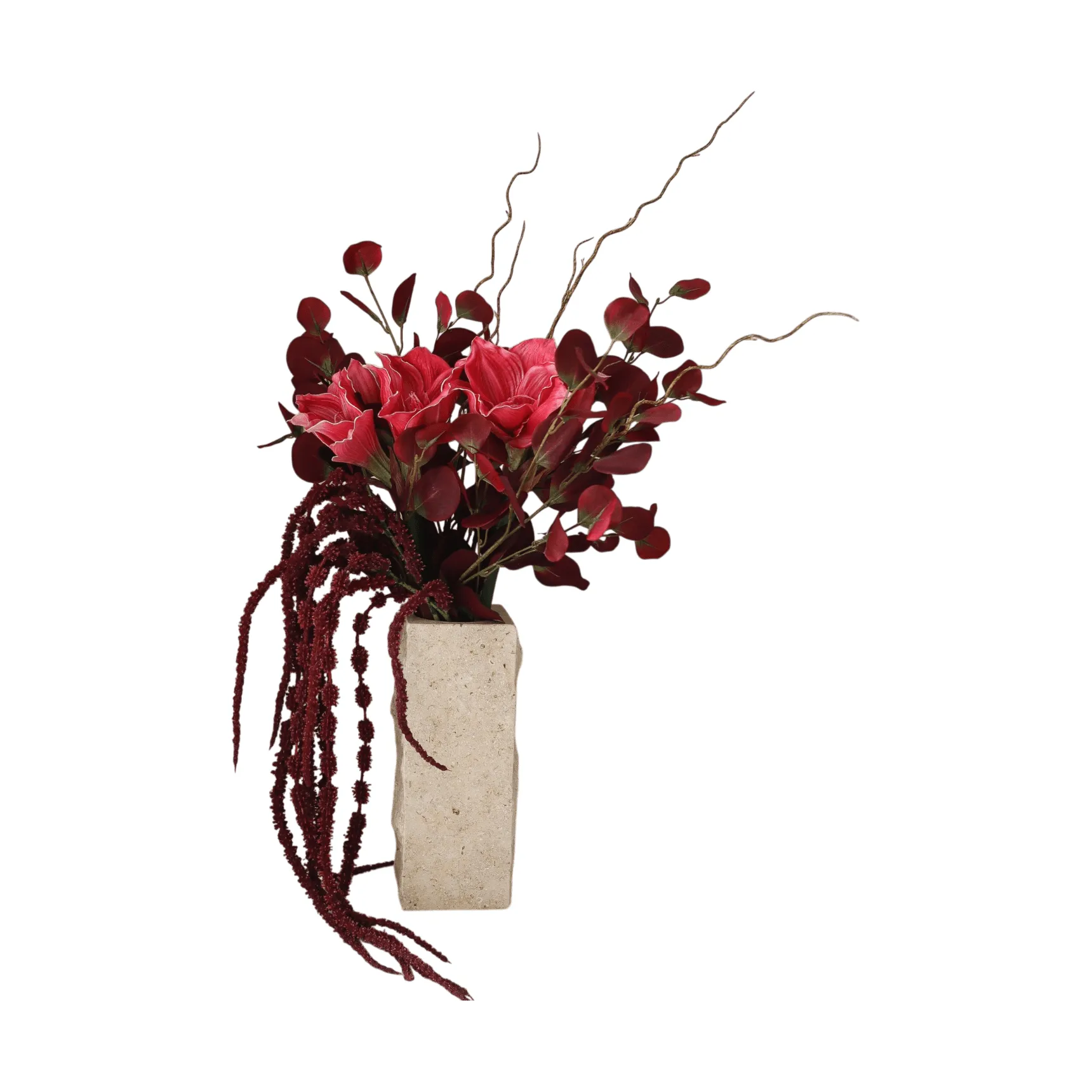 Sztuczny bukiet Deep Bloom, Amarylis, eukaliptus, amarantus, gałązki, 120 cm Botané