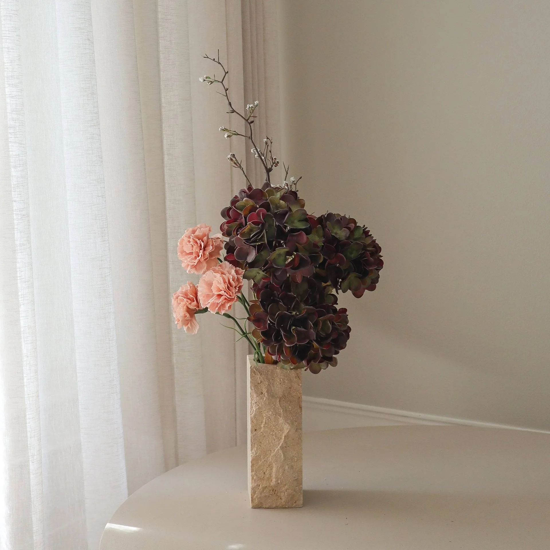 Sztuczny bukiet Moody Blush, Hortensja, goździk, gałązka, 97 cm Botané