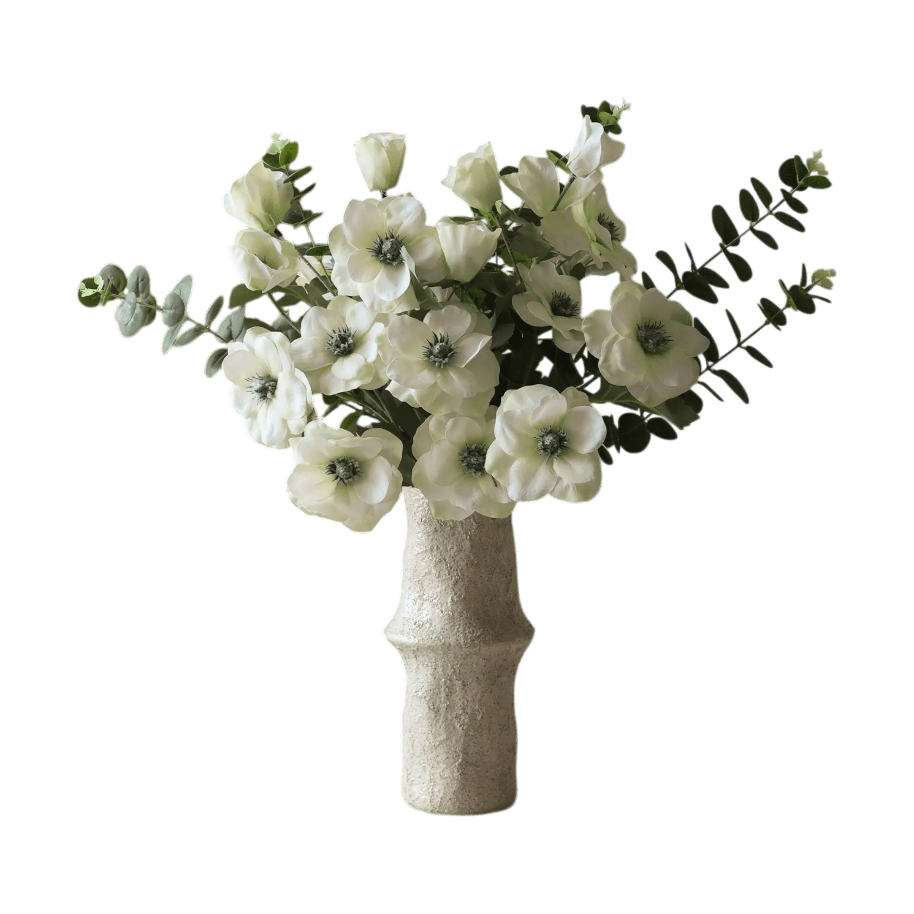 Sztuczny bukiet White Satin, Anemon-eukaliptus, 9 szt. Botané