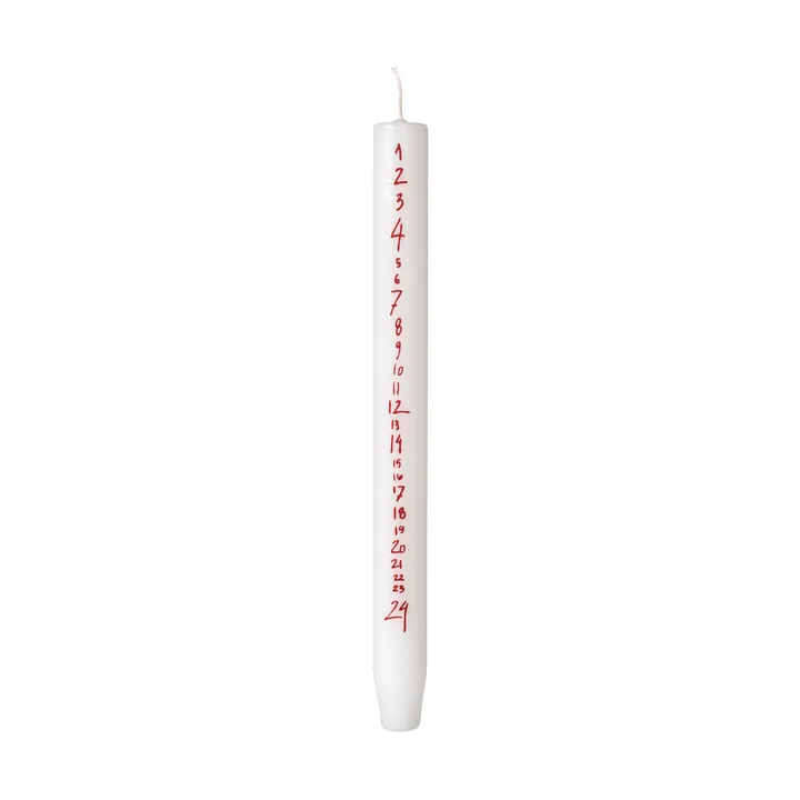 Świeca adwentowa Handwritten - Pure White-Red - Broste Copenhagen