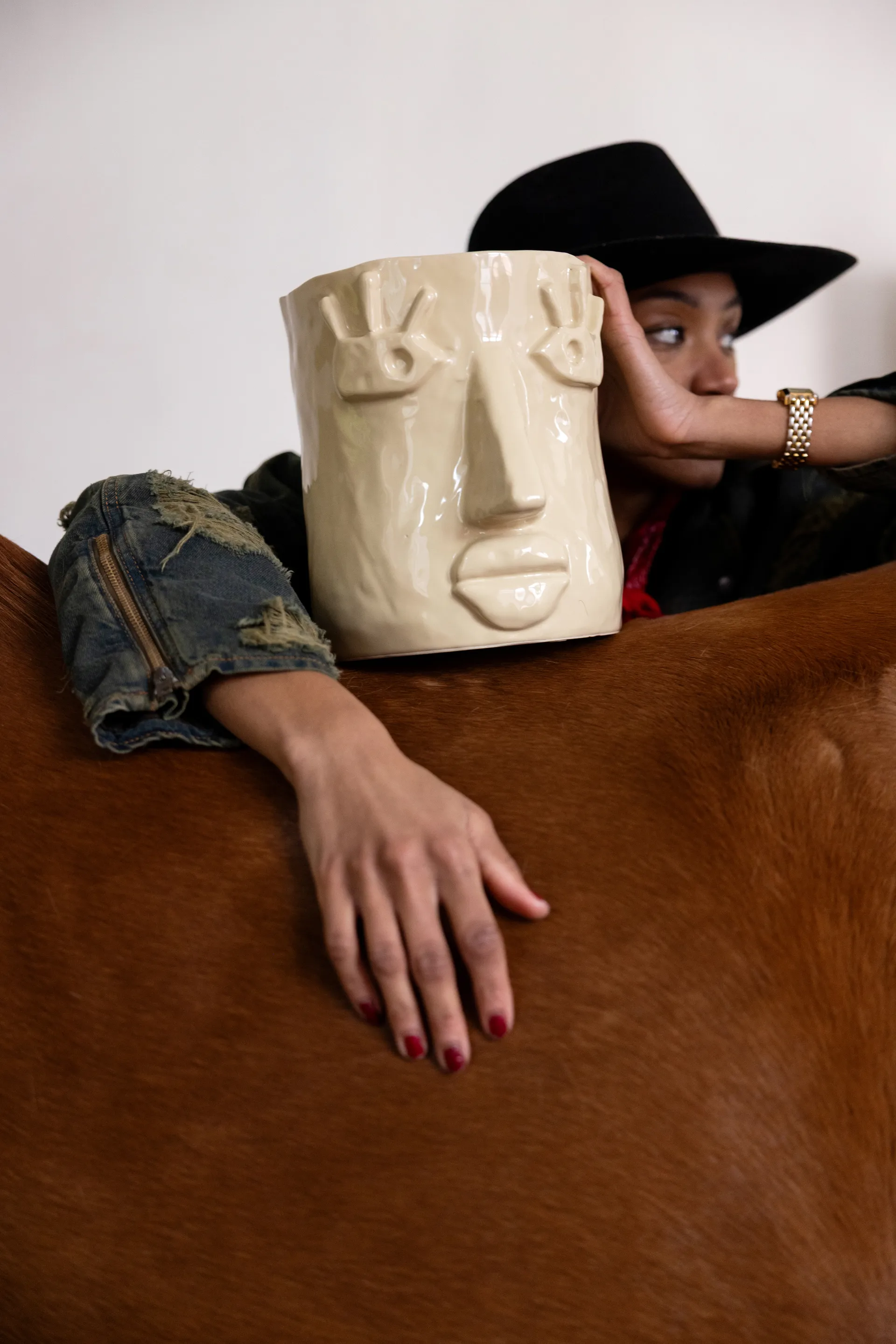 Doniczka Facy L 24x19x22 cm, Beżowy Byon