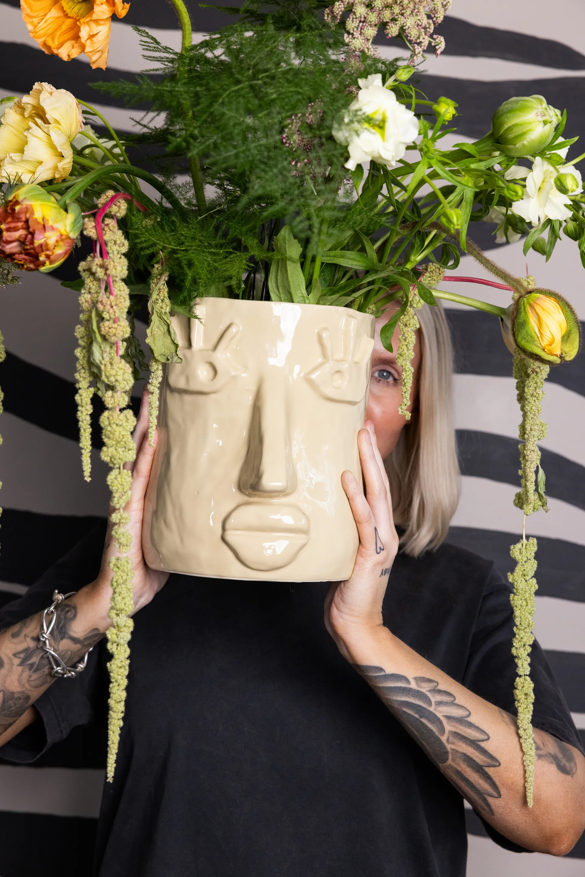 Doniczka Facy L 24x19x22 cm, Beżowy Byon