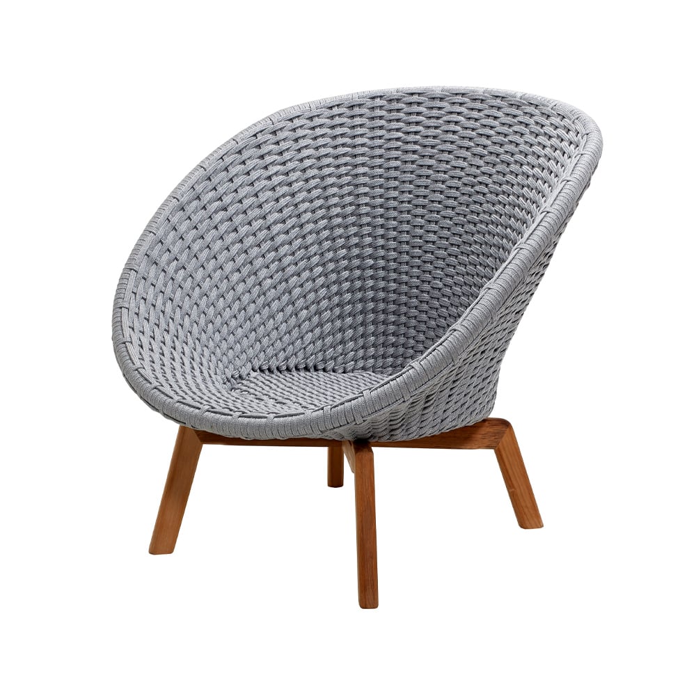 Cane-line Fotel wypoczynkowy Peacock Rope Light Grey, nogi z drewna tekowego