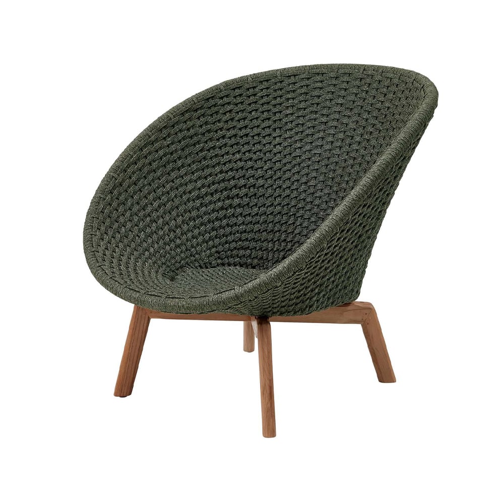 Cane-line Fotel wypoczynkowy Peacock Weave Dark Green, nogi z drewna tekowego