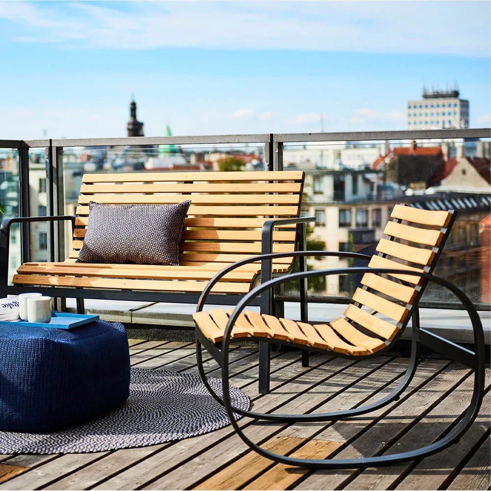 Krzesło bujane Parc, Lava Grey, drewno tekowe Cane-line