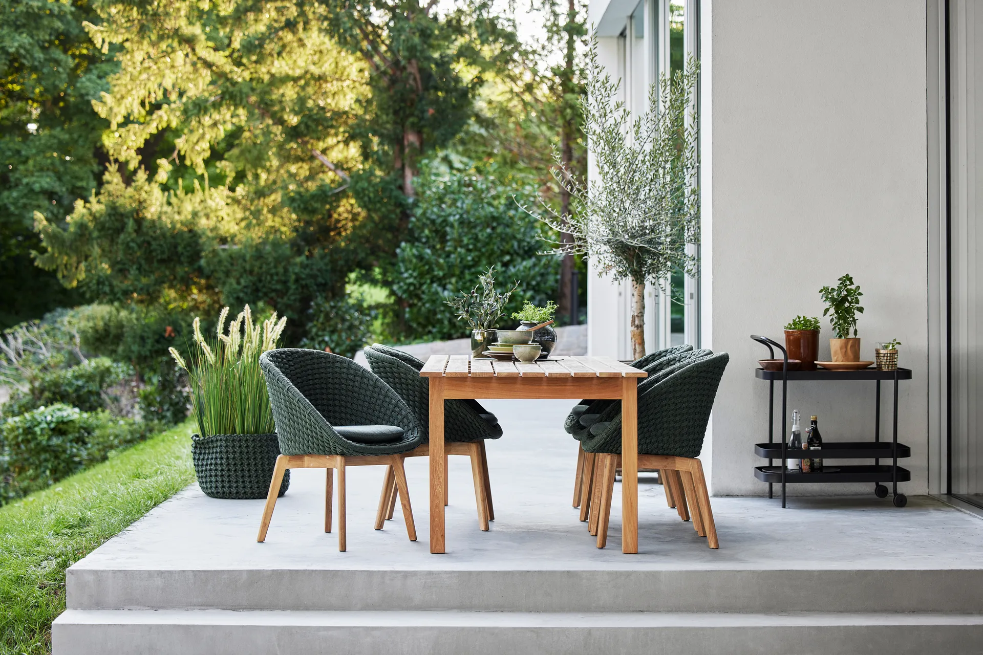 Krzesło Peacock, Soft Rope, Dark Green, drewno tekowe Cane-line