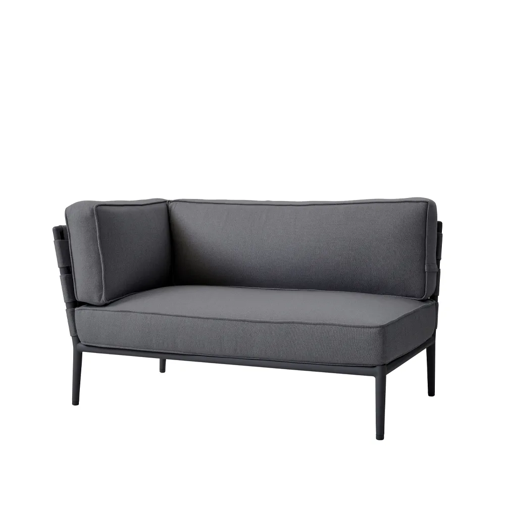 Sofa modułowa Conic, Cane-Line Airtouch grey, prawostronna, w zestawie z poduszkami Cane-line