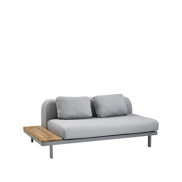 Sofa modułowa Space 2-osobowa, jasnoszara - Lewostronna z drewnianym stolikiem, szary stelaż aluminiowy - Cane-line
