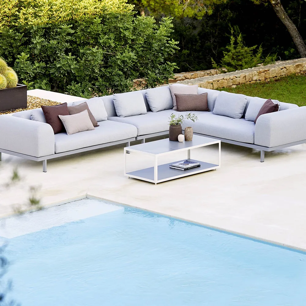 Sofa modułowa Space 2-osobowa, jasnoszara, Prawostronna, szary stelaż aluminiowy Cane-line