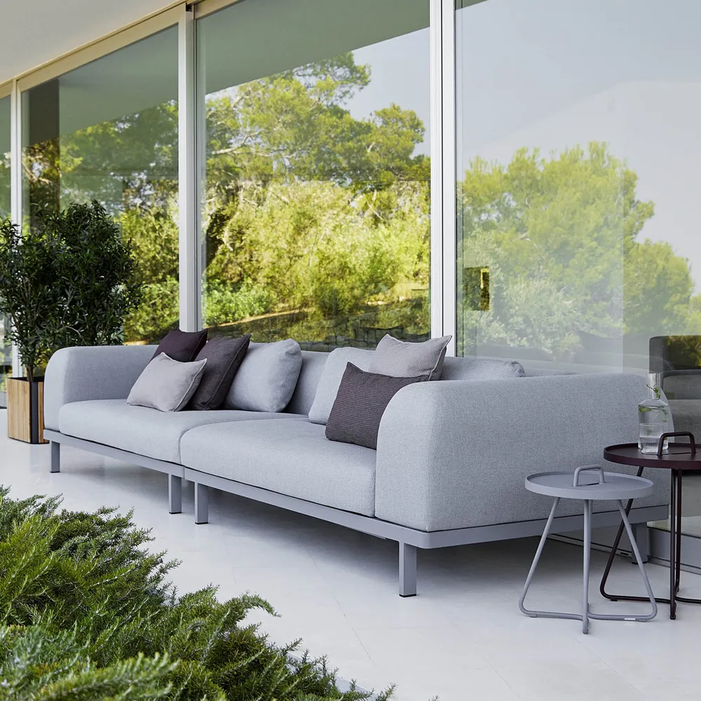 Sofa modułowa Space 2-osobowa, jasnoszara, Prawostronna, szary stelaż aluminiowy Cane-line