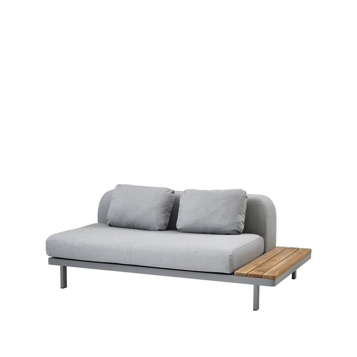 Sofa modułowa Space 2-osobowa, jasnoszara - Prawostronna z drewnianym stolikiem, szary stelaż aluminiowy - Cane-line