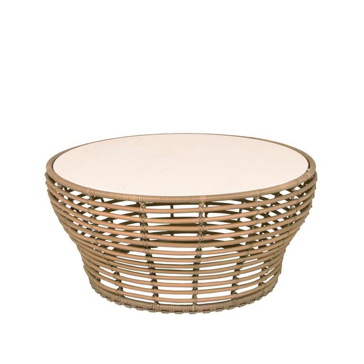 Stolik kawowy Basket - Trawertyn, duży, podstawa z naturalnie plecionego materiału - Cane-line