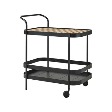 Wózek do serwowania Roll - Lava Grey, w zestawie z blatem z drewna tekowego - Cane-line