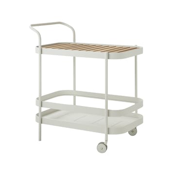 Wózek do serwowania Roll - White, w zestawie z blatem z drewna tekowego - Cane-line