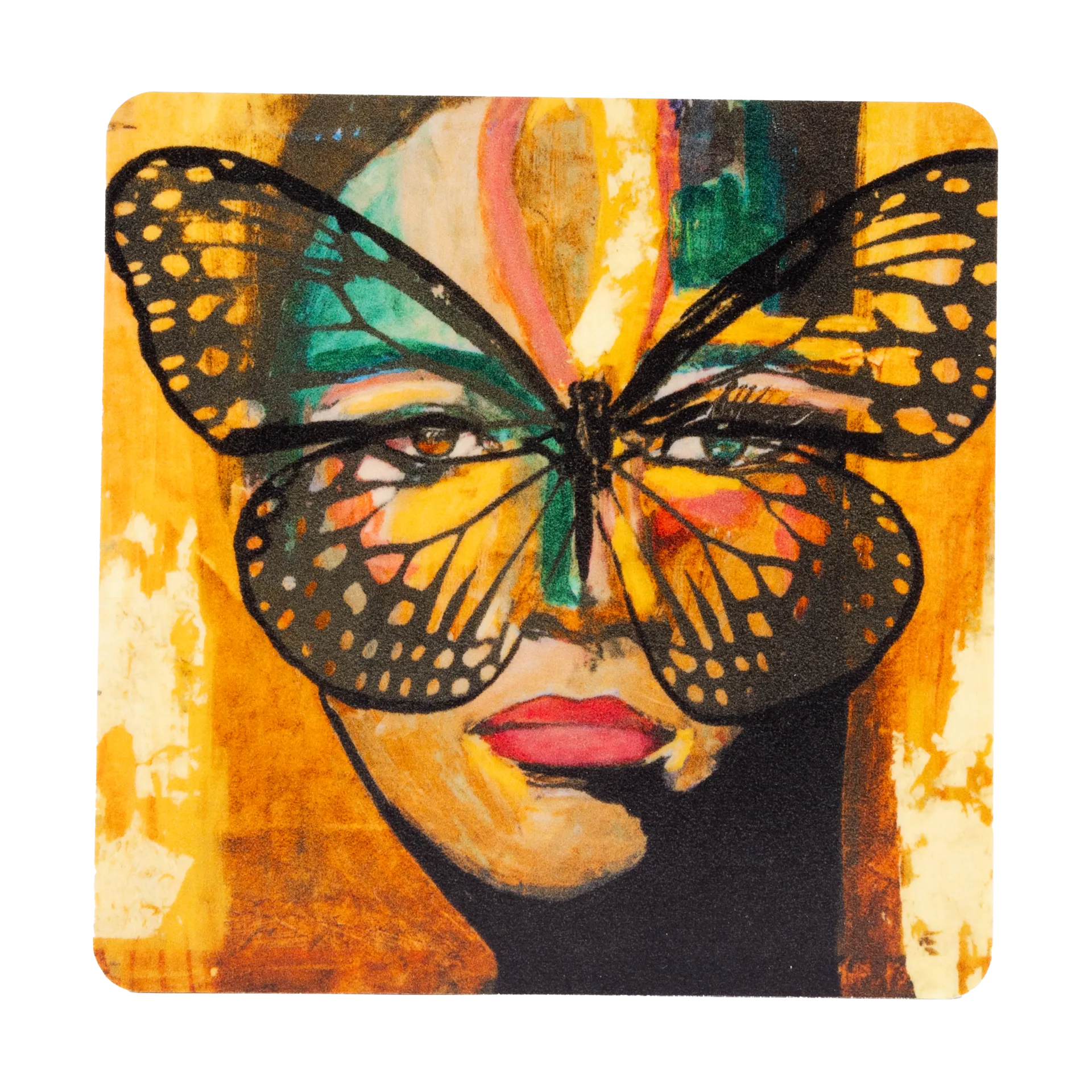 Podkładka pod szklankę Golden Butterfly 9x9 cm, Orange-black Carolina Gynning