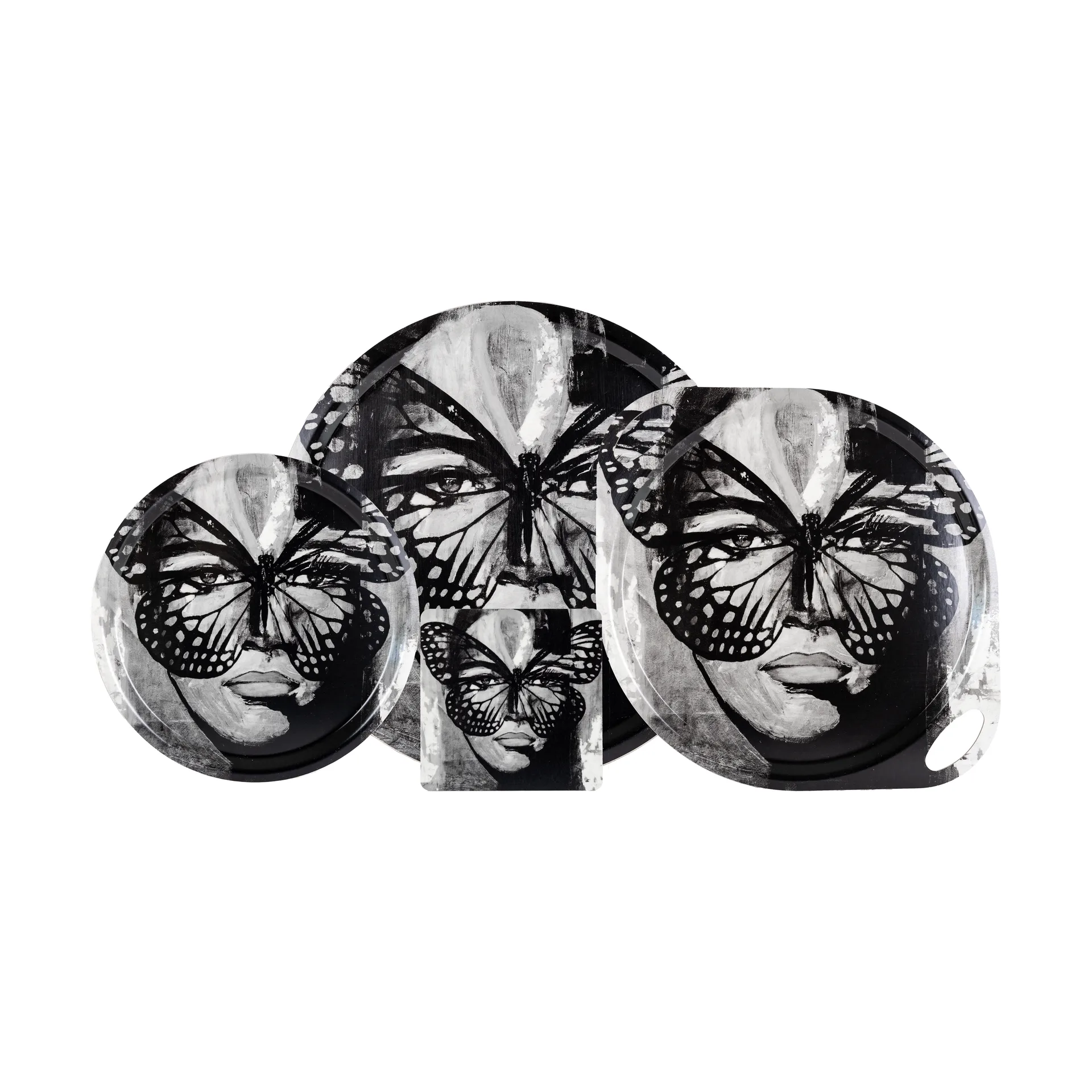 Taca Golden Butterfly Ø46 cm, Black-white Carolina Gynning