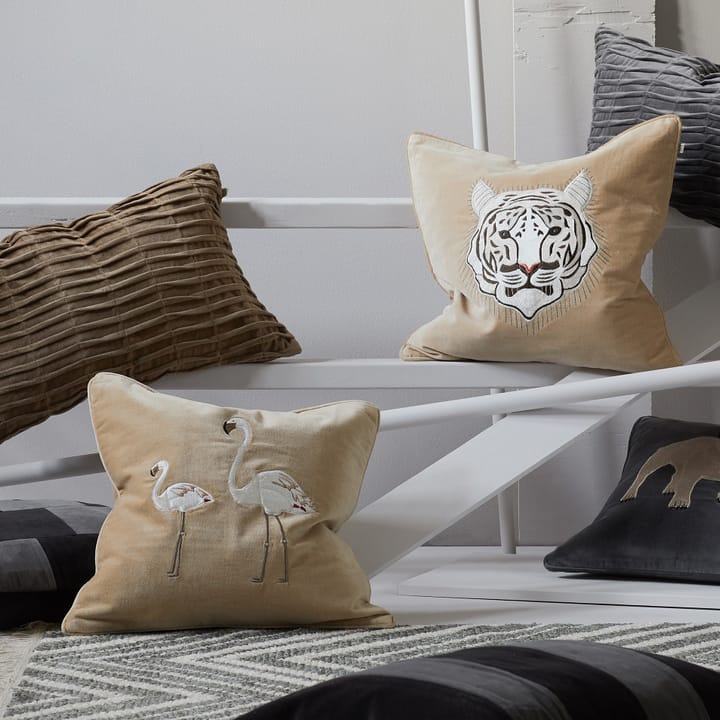 Poszewka na poduszkę haftowana Tygrys 50x50 cm - Beżowy - Chhatwal & Jonsson
