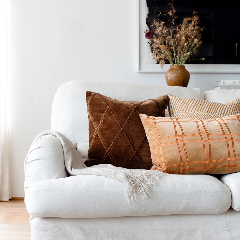 Tattersall poszewka na poduszkę, sea blue/cognac, 60x40 cm Chhatwal & Jonsson