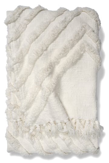 Pled bawełniany Edge 130x170 cm - Biały - Classic Collection