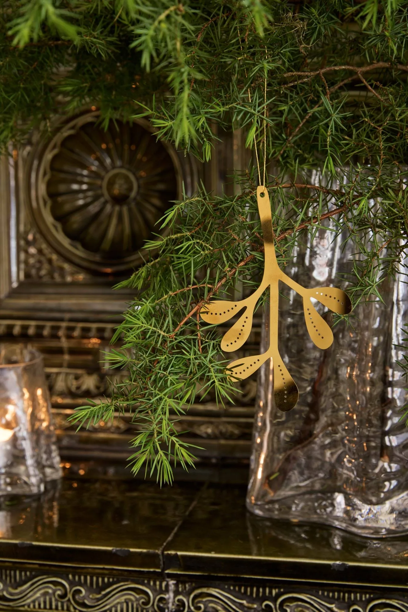 Mistletoe ozdoba świąteczna 2-pak, Mosiądz, 12 cm Cooee Design