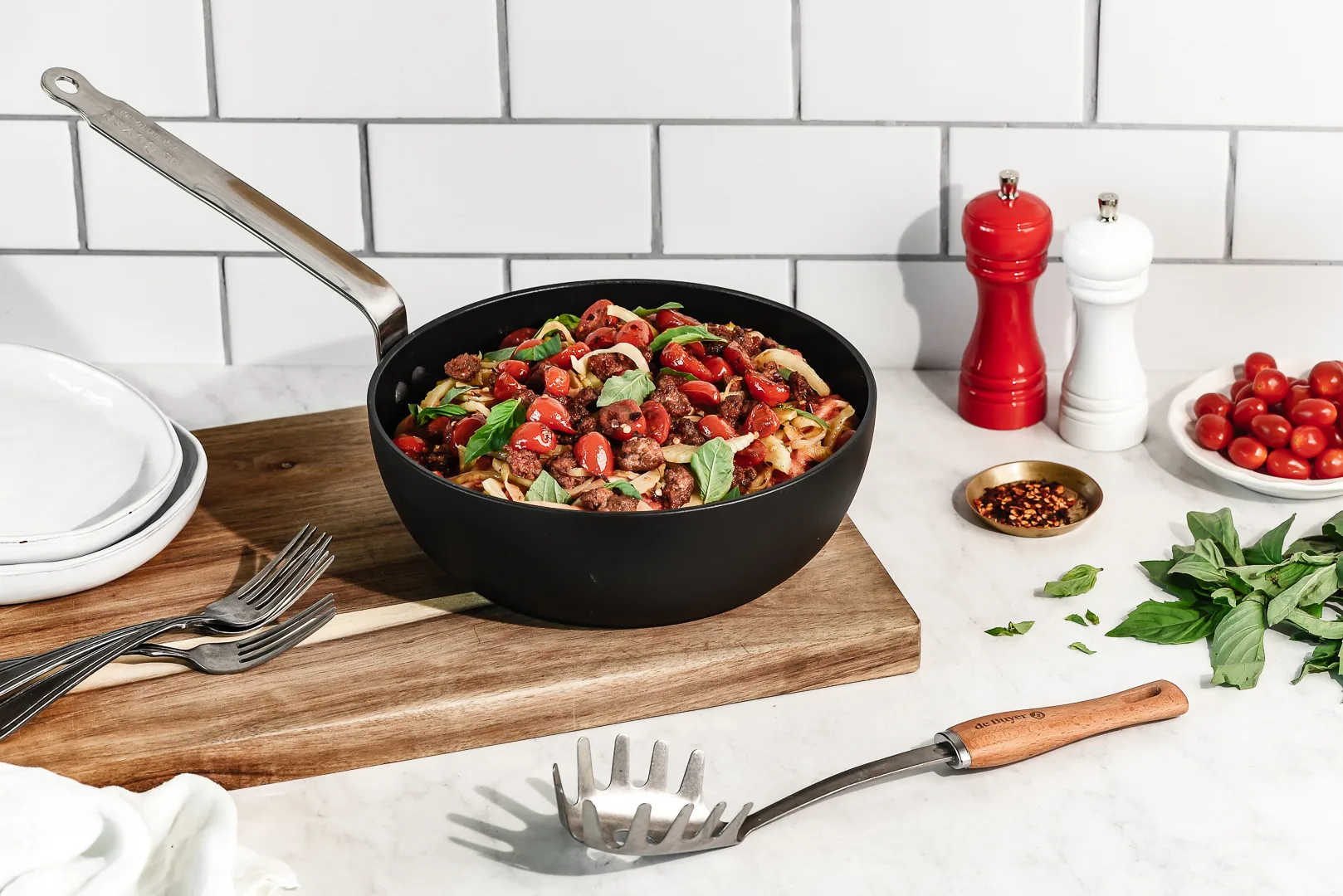 De Buyer B Bois chochla do spaghetti z drewnianą rączką, Nierdzewny stal De Buyer